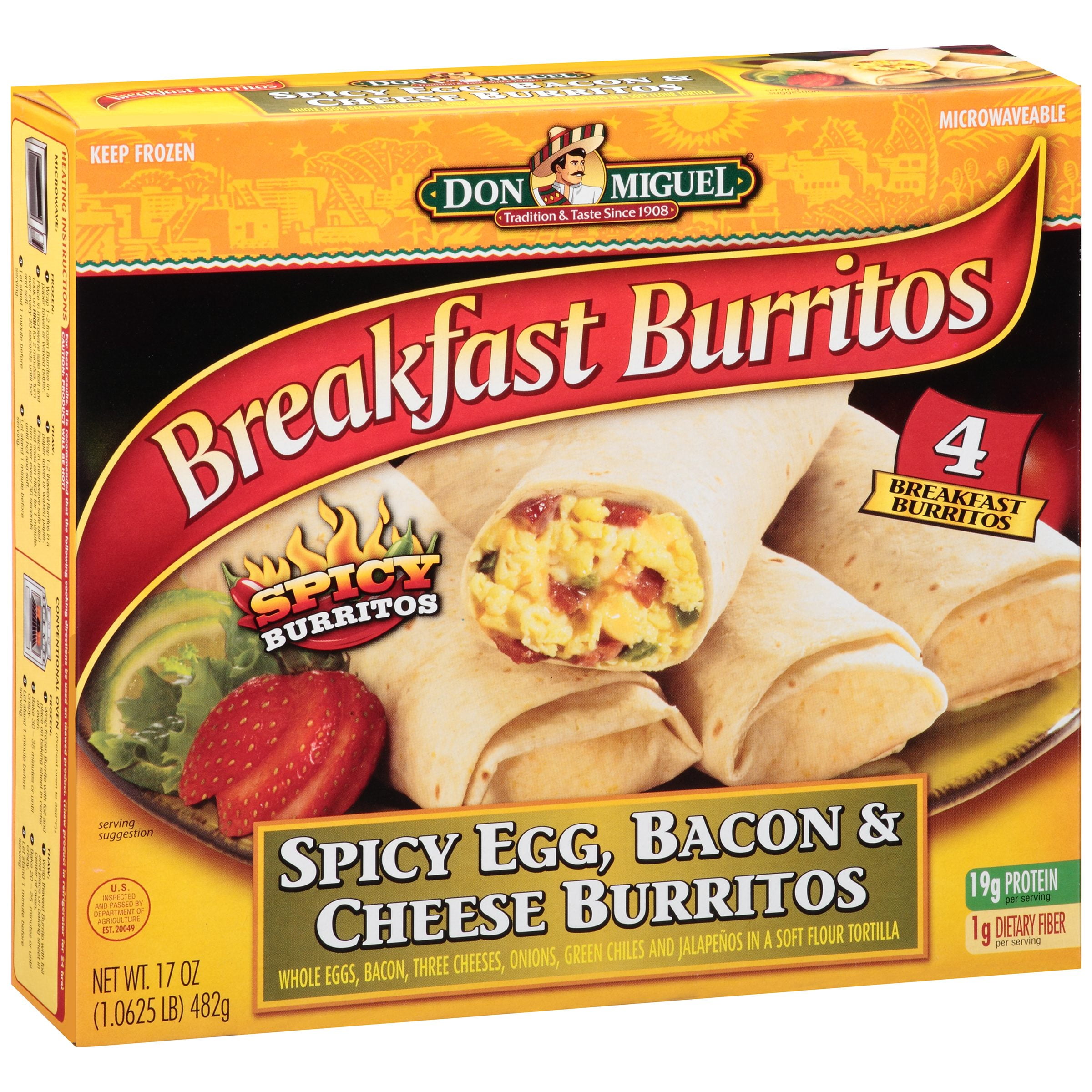 Don Miguel® Spicy Egg, Bacon & Cheese Breakfast Burritos 17 oz. Box
