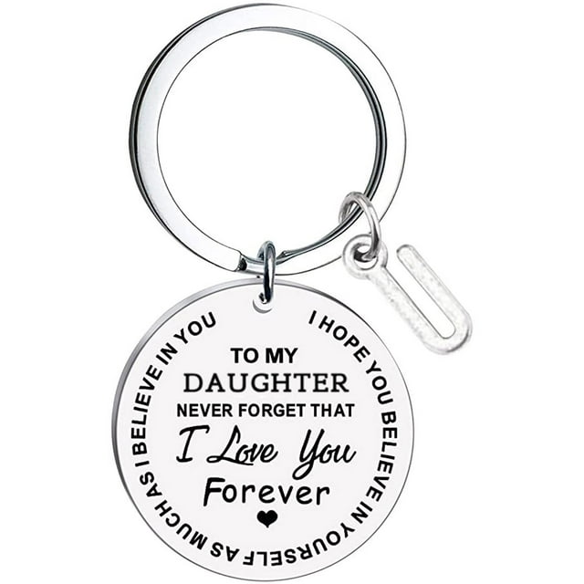 TIMIFIS Key Chain To My Daughter Message Keychain Stainless Steel Initial Last Name 26 Letter Family Inspirational Keychain Gift Valentine'S Day Gift