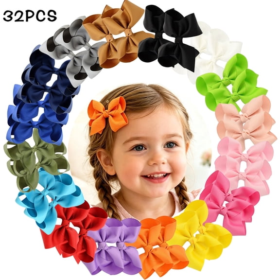 32 Pcs 4 inch Baby Hair Bows Alligator Clips Grosgrain Ribbon Big Barrettes Hair Accessories for Girls Toddlers Kids