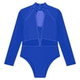thumbnail image 5 of Eandarui Kids Girls Figure Ice Skating Bodysuit Long Sleeve Mesh Jumpsuit Rhinestones Mock Neck Blue 6, 5 of 7