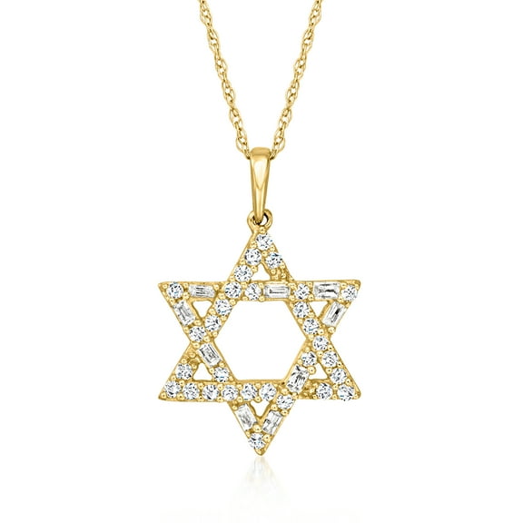 Ross-Simons 0.25 ct. t.w. Round and Baguette Diamond Star Of David Pendant Necklace in 14kt Yellow Gold, Women's, Adult