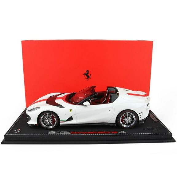 Ferrari 812 Competizione Aperta Bianco Italia Matt White with Red & Red Interior with DISPLAY CASE Ltd Ed 1/18 Model Car by BBR