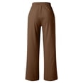 thumbnail image 5 of AHTJRT Women's Cotton Linen Pants Lightweight Solid Color Wide Leg Elastic Waist Trousers Casual Spring Summer Lounge Palazzo Pants Brown XL, 5 of 8