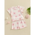 thumbnail image 3 of Bagilaanoe 2pcs Toddler Baby Girl Shorts Set Short Sleeve Flower Print T Shirt Tops + Shorts 6M 12M 18M 24M 3T 4T Kids Casual Summer Clothes, 3 of 7
