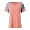 thumbnail image 4 of Womens Tops Short Sleeve Shirts Round Neck Loose Casual Tshirts Color Block Summer Tees Pink XL, 4 of 6