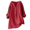thumbnail image 2 of Pisexur Womens Cotton Plus Size Tops Solid Oversized Tees Loose T Shirts Half Sleeve V Neck Color Block Tunic Tops, 2 of 6