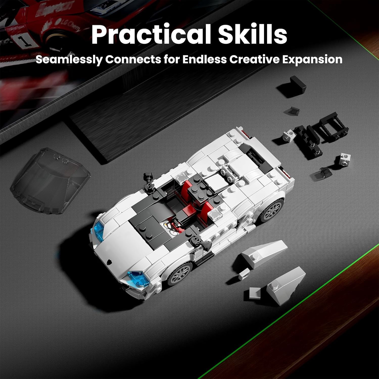 Speed Champion P80C Racing Car Building Kit with Acrylic Display Case, 27069 Collectible Model Car Kits, Building Blocks Kit Racing Toy Cars for Adult (450 PCS)