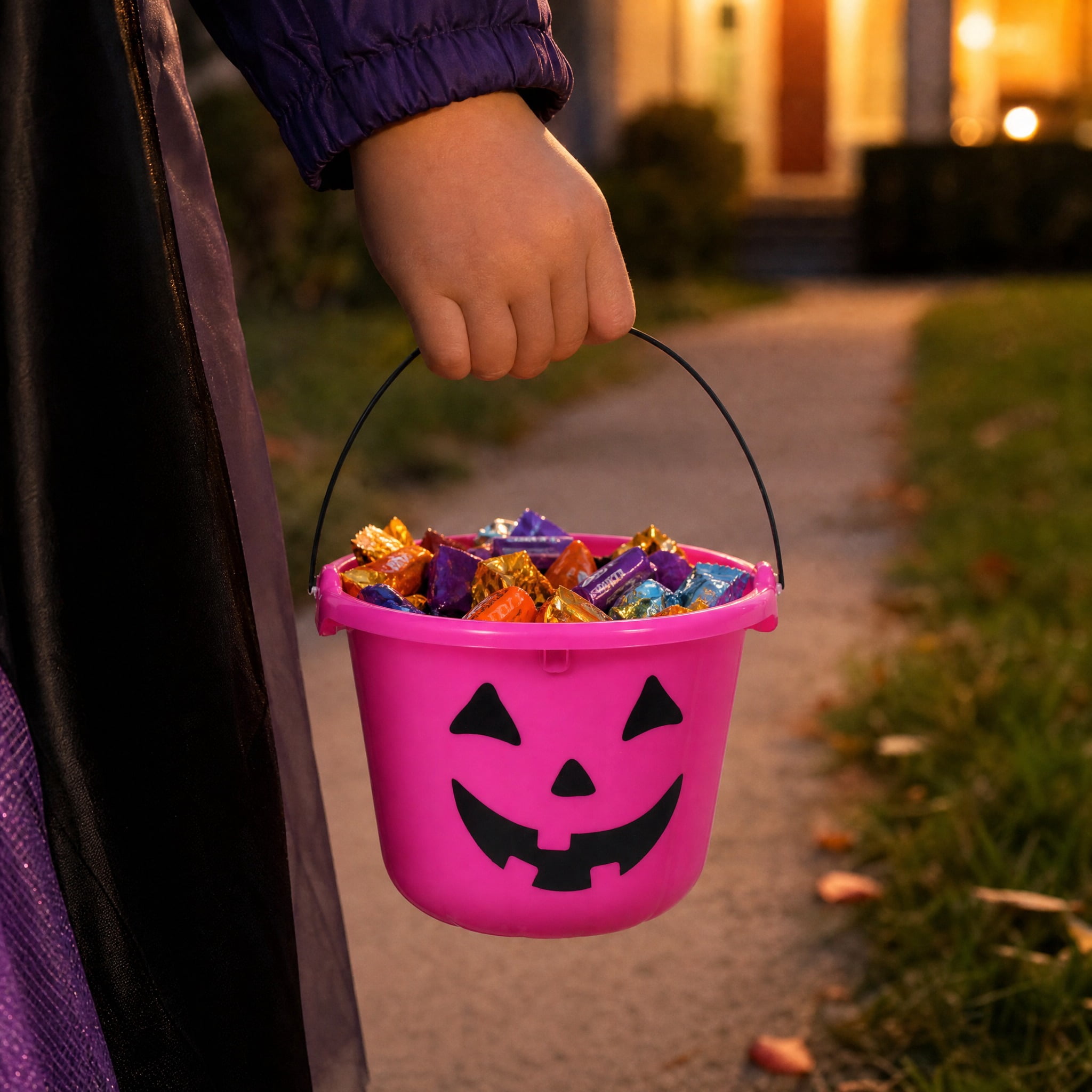 Light-Up Jack-o'-Lantern Trick-or-Treat Bucket, Pink, 6.5", Halloween by Way To Celebrate