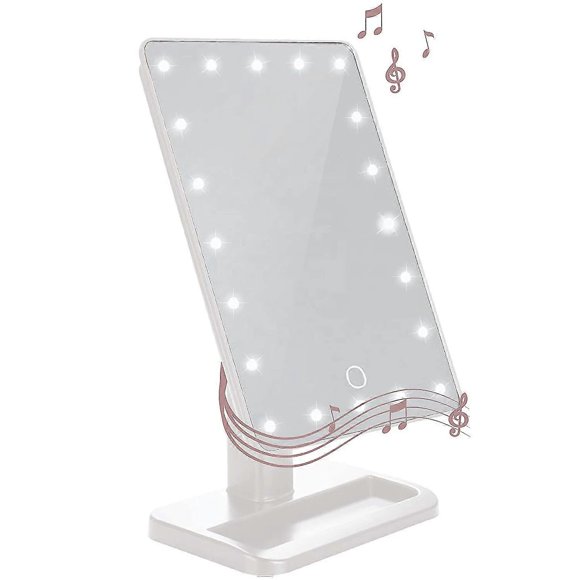 Mirror Makeup Mirror With Lights And Bluetooth Speaker,reflect Beauty Led Wireless Swivel Smart Home Audio Mirror With Tray