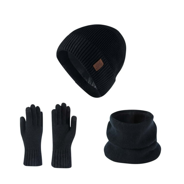 HAiming Hat Scarf Touchscreen Glove Knit 3PCS Set Solid Color Neck Warmer Pullover Caps for Cold Weather