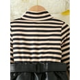 thumbnail image 6 of Bslissey Kids Baby Girls Skirt Sets Long Sleeve Turtleneck Striped Tops + Leather Skirt 2Pcs Outfits Toddler Spring Fall Sweet Casual Clothes 6M 12M 18M 24M 3T 4T, 6 of 9