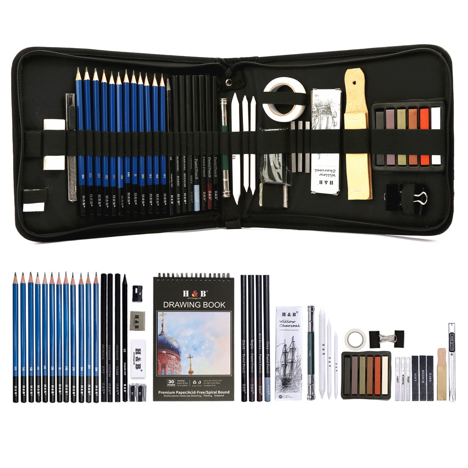 33 Pieces Pro Drawing Kit Sketching Pencils Set,Portable Zippered Travel  Case | eBay