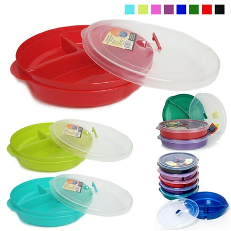 Healthy Portion Control Plate BPA Free 3-Section w Lid Dishwasher Microwave