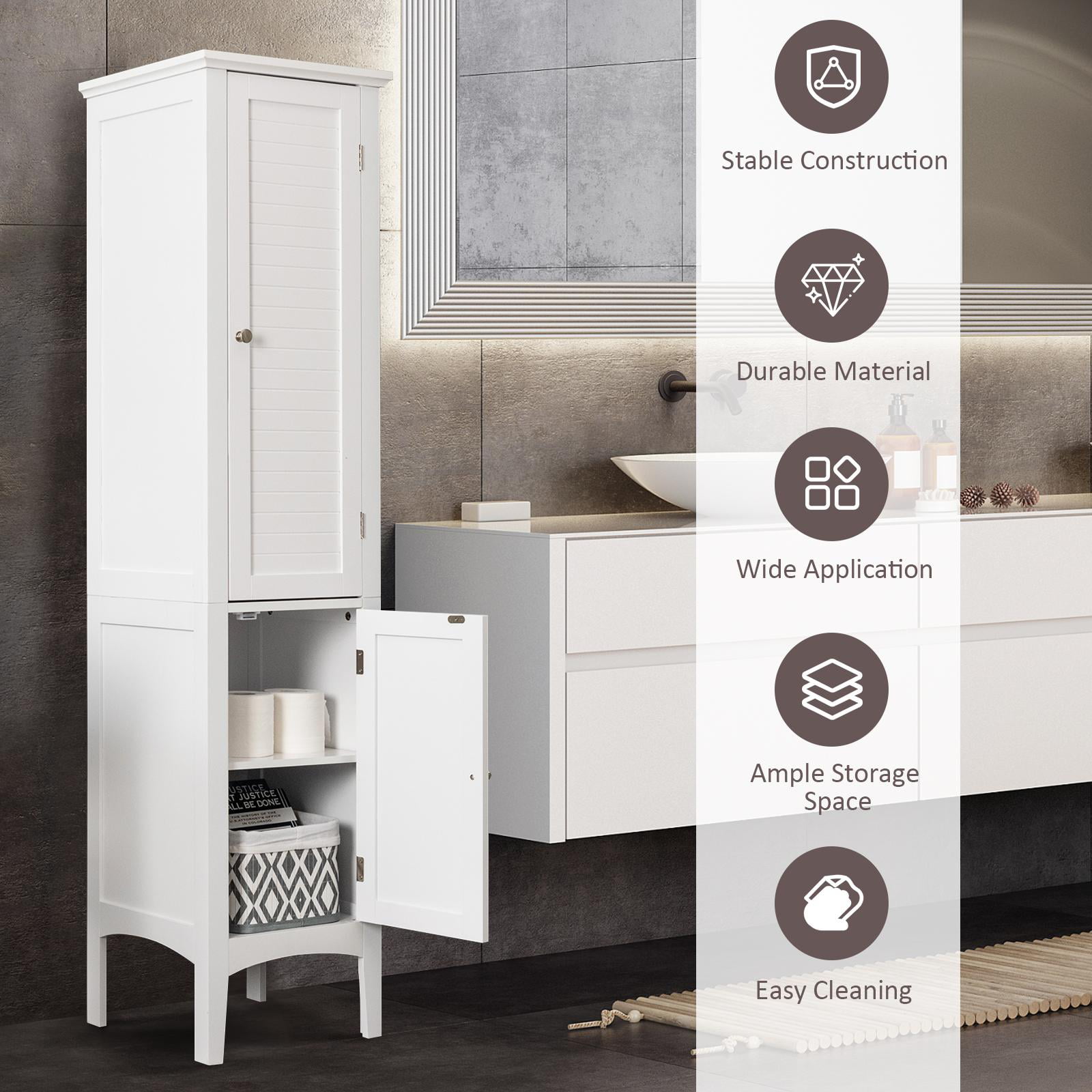 Giantex Freestanding Storage Cabinet, 170 cm Tall Slim Bathroom Cabine –  Giantex.au