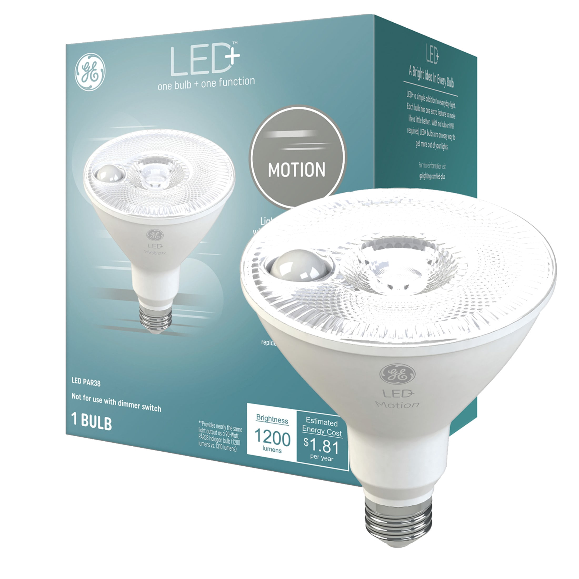 (2 pack) GE LED+ Motion Lamp LED Light Bulbs,Outdoor Floodlight, PAR38 Bulb, 15 Watts (1 Pack)