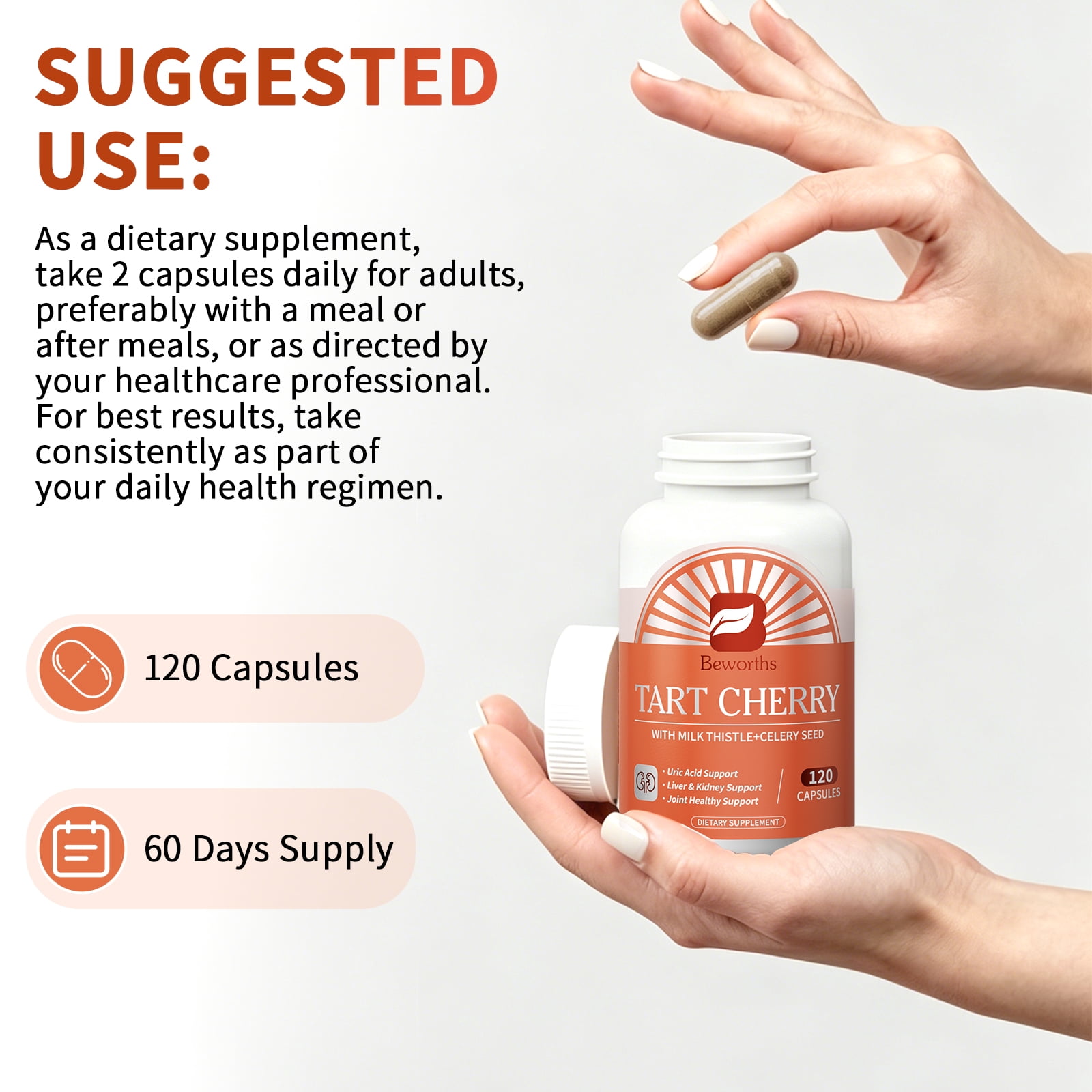 Tart Cherry & Celery Seed Extract Supplement - Advanced Cleanse & Liver Health, Joint Comfort & Mobility Support - 120 Capsules