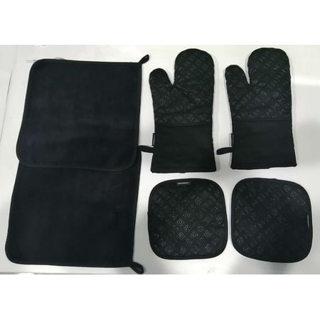 

Homemaxs 2PCS Oven Mitts with 2PCS Heat Resistant Pot Holder Pad Protective Oven Gloves (Black)