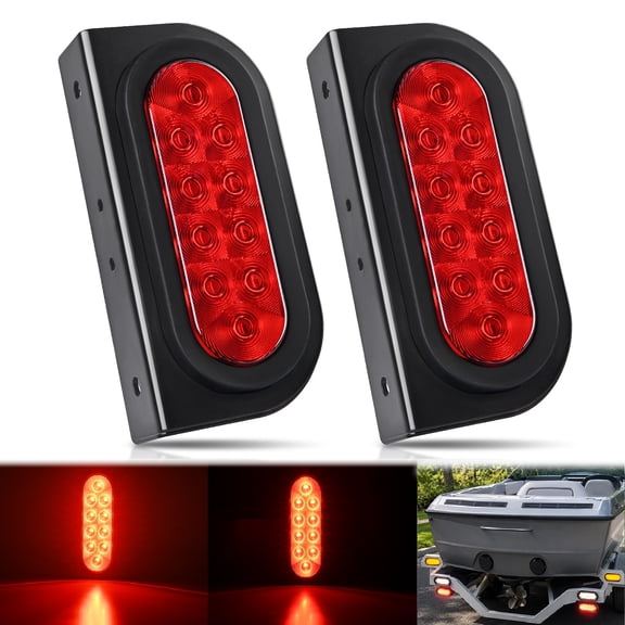 Nilight 6inch Oval Trailer Tail Light with flush Mount Grommets Plugs w/Mounting Brackets 2Pcs Red Waterproof Stop Brake Turn Trailer Lights for RV Truck