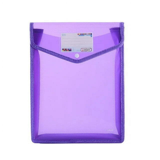 Senbaida A4 File Folder Holder Transparent Document Pouch, Large Capacity Waterproof Paper Storage Bag with Button, Purple