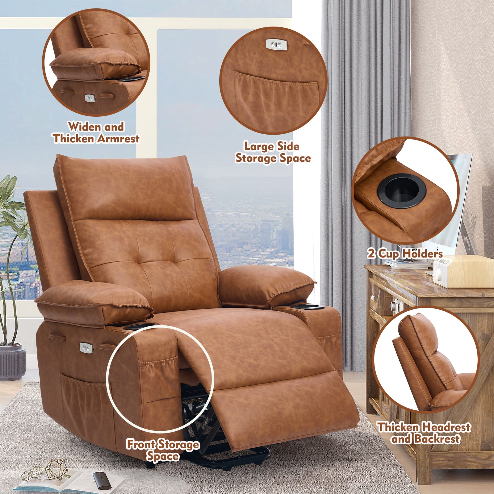 Betisef Power Lift Recliner Chair for Elderly, Adjustable Recline Chair W/Massage & Heat Functions Brown
