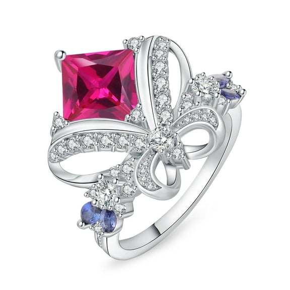 Jewelrypalace Bow 3.1ct Princess Cut Created Pink Sapphire Statement Ring 925 Sterling Silver