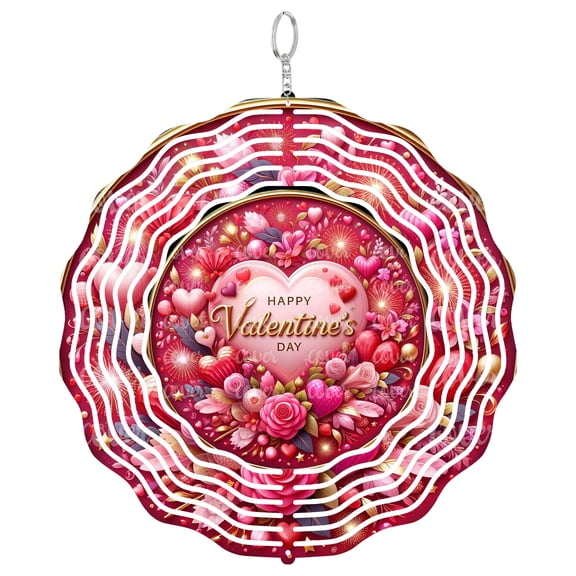 Pink Valentine Heart 3D Wind Spinner Kinetic Yard Art Hanging Love Gift Garden Decor