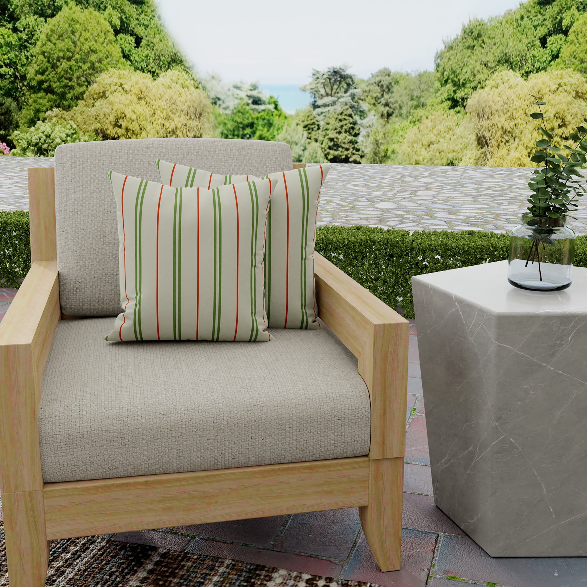 Jordan Manufacturing 16" x 16" Gallan Cedar Grey Stripe Square Outdoor Throw Pillow (2 Pack)
