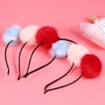thumbnail image 3 of Bandeau Oreilles de Chat Boule de Pompon en Peluche pour Enfants Filles 3 Pcs (Bleu Ciel + Rose + Rouge), 3 of 6