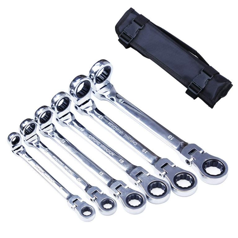 6 Piece Double Ratchet Wrench Set, End Flex Head 8-19mm Standard Metric  Wrench with Organizer Pouch 
