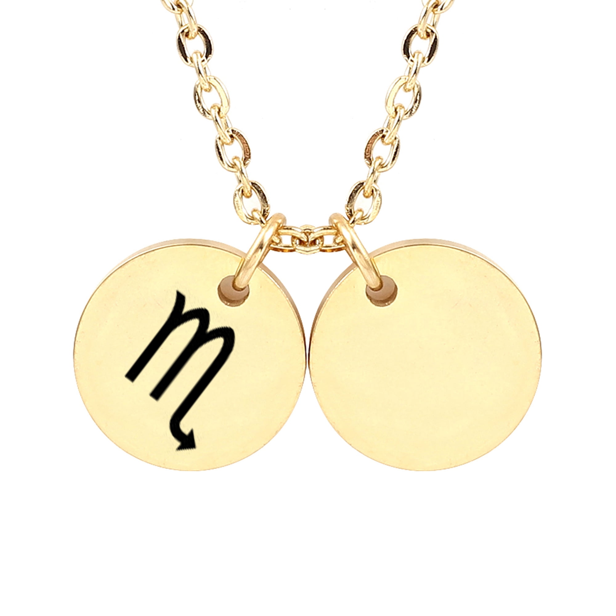 Personalized Round Constellation Initial Necklace - Engraved Zodiac Symbol Jewelry - Christmas Gift for Her - Stainless Steel - 18" Chain - Gold Scorpio