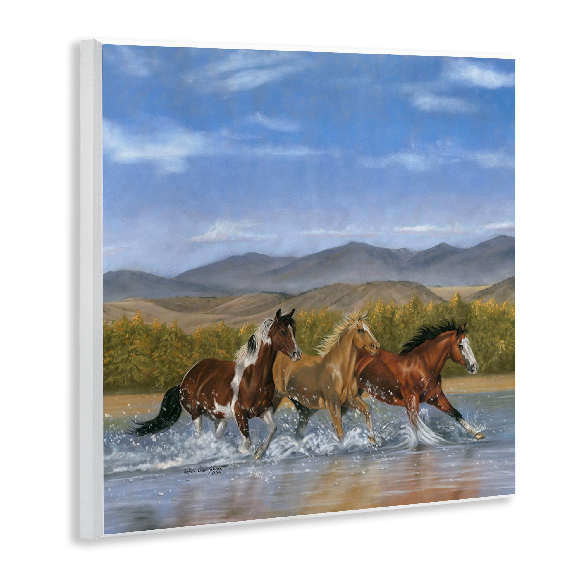 Stupell Industries Splashing River Horses Animals & Insects Painting Unframed Art Print Wall Art, 12 x 12