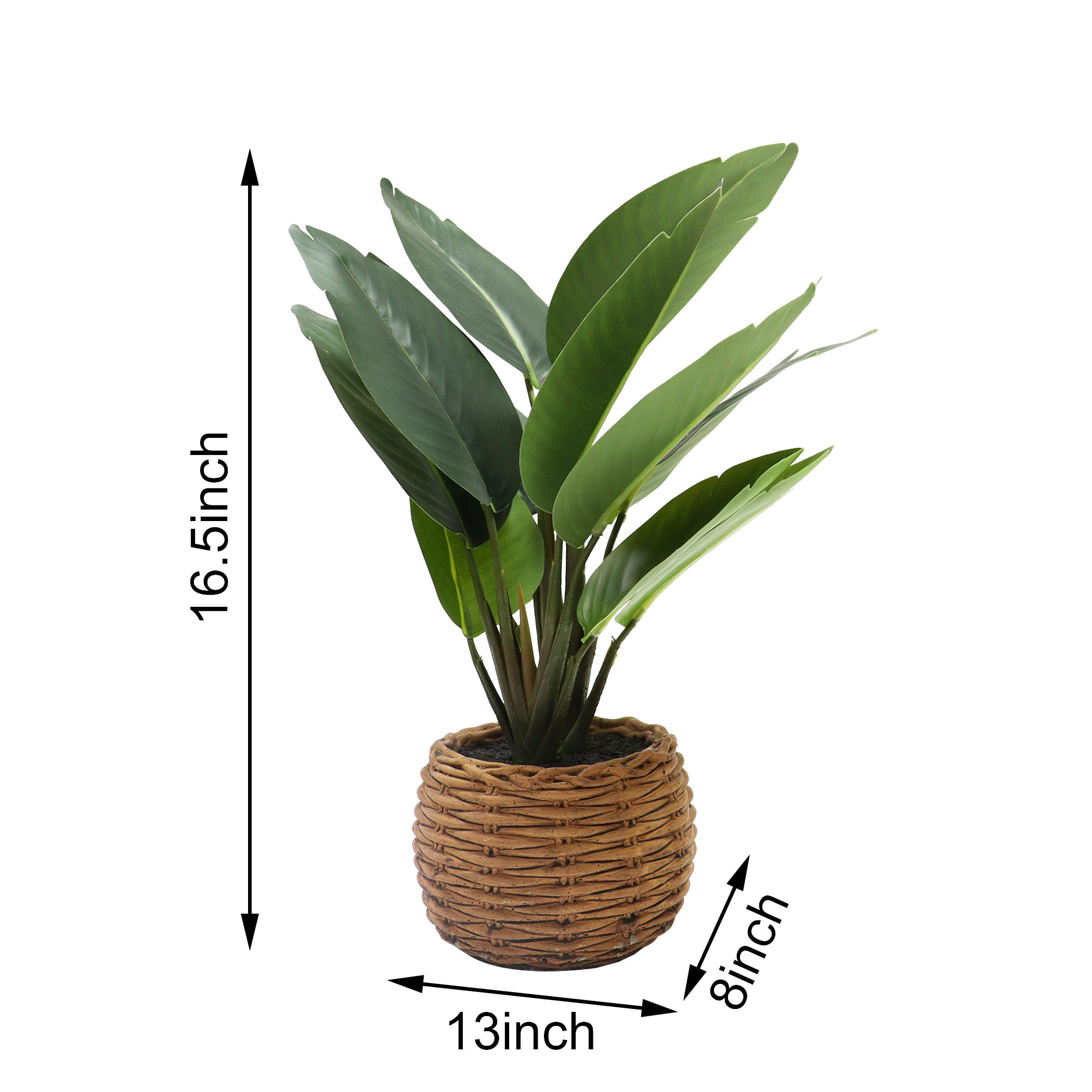 Nature's Mark 16.9”H Artificial Birds of Paradise Greenery Plant in Cement Woven Look Pot