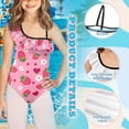 thumbnail image 6 of Uorisanigo One Piece Swimsuits for Girls Pink Strawberry Swimwear Bathing Suit Ruffle Halter Quick Dry Sport Summer Beach Swimwear, Size 9-10, 6 of 7