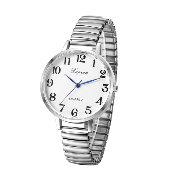 Avaner Large dial elastic watch: Women's Easy Reader Analog Watch Gold Silver Plated Elastic Band Wristwatch