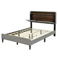 thumbnail image 6 of Upholstered Bed Frame with Storage Headboard, Sensor Light and a Set of Sockets and USB Ports,Linen Platform Bed Frame with Wood Slats Support, No Box Spring Needed, Fast Assembly, 6 of 7