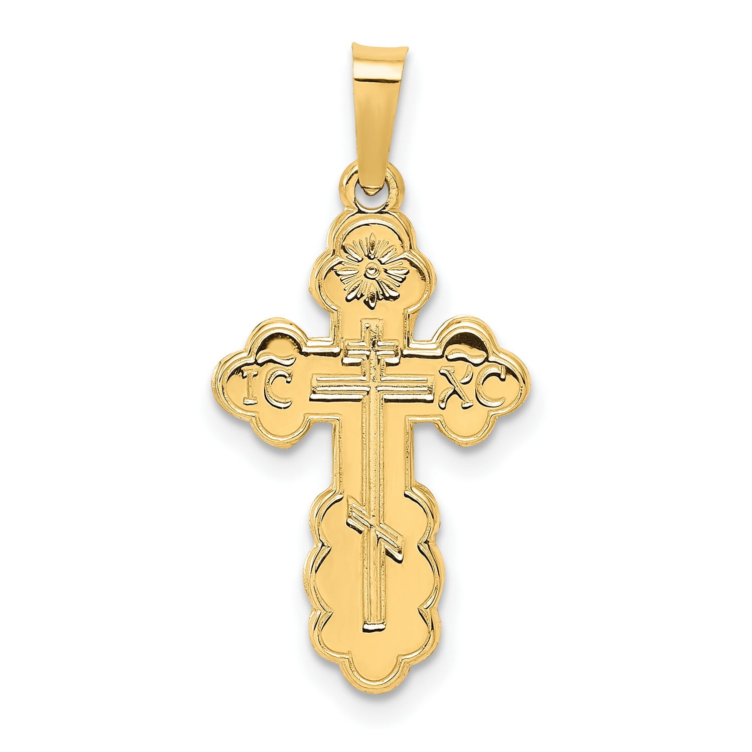 14k Yellow Gold Budded Eastern Orthodox Cross Pendant 27 mm x 13
