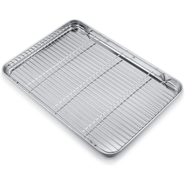 Bandeja para horno con rejilla de enfriamiento, acero inoxidable Bandeja para horno rectangular Bandeja para horno y rejilla de enfriamiento para hornear Bandeja para hornear de 40,5 * 30,5 * 2,5 cm