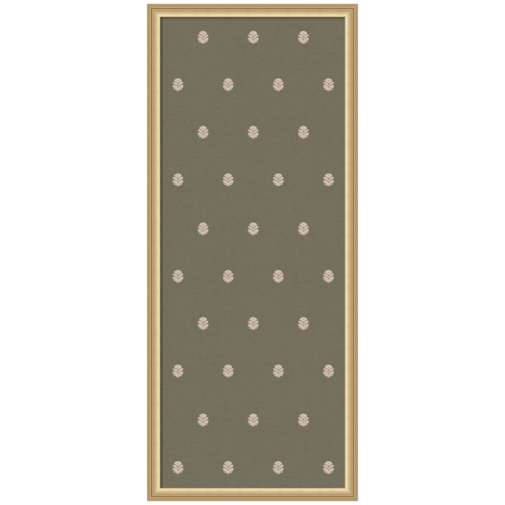 Kate and Laurel Framed Fabric Pinboard 18 x 42, Green Botanical Block Print Printed Linen Classic Bulletin Board for Use as a Vision Board or Wall Organization, Florence Gold Frame