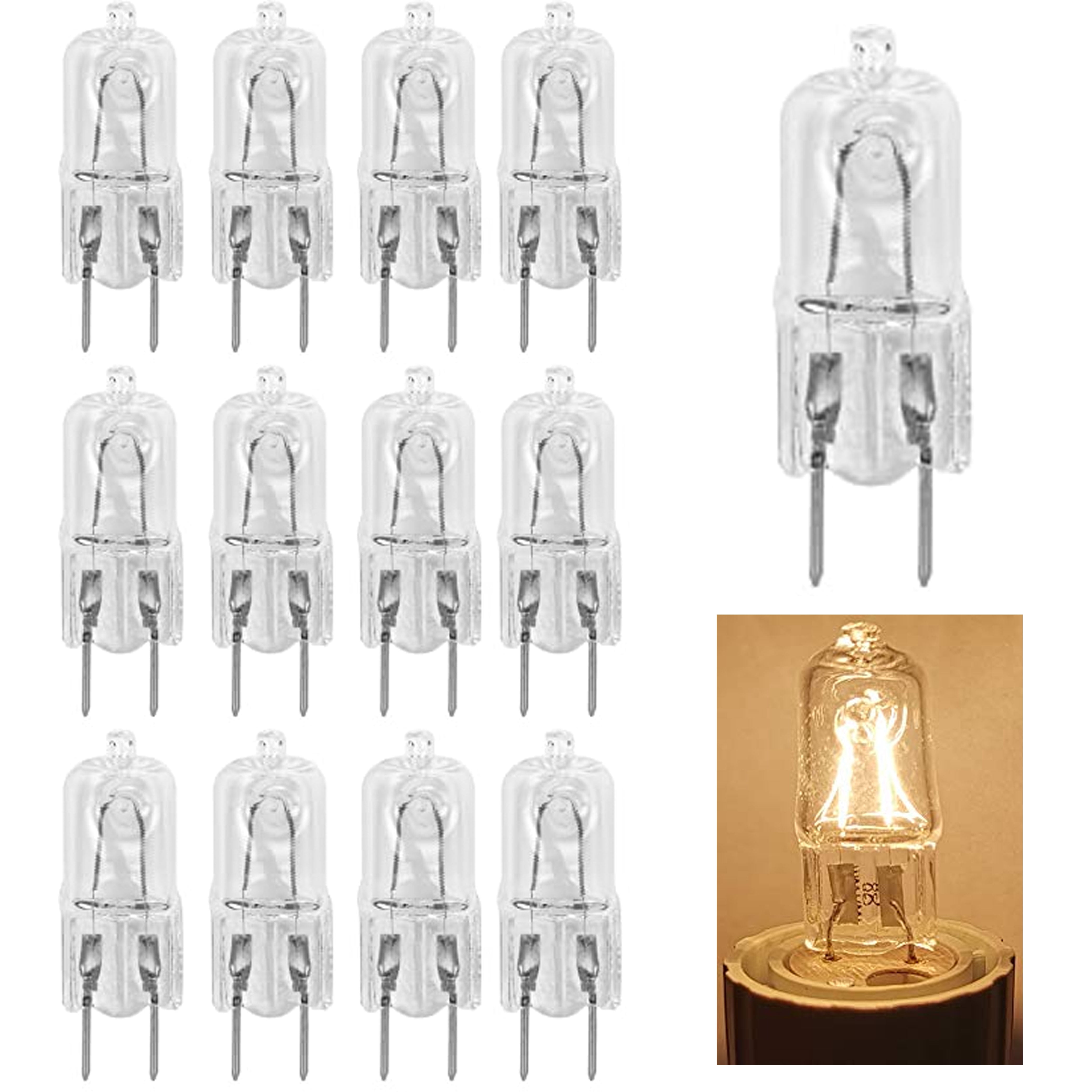 12 Pc BiPin Halogen Light Bulb Replacements 25W 120V G8 Clear Capsule