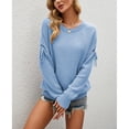 thumbnail image 4 of Jersey Top Poliéster Cuello Redondo Manga Lazo Un Solo Color Otoño Invierno Suéter De Punto Para Mujer Azul XL, 4 of 6