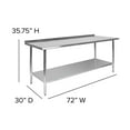 thumbnail image 5 of Flash Furniture Reader Stainless Steel 18 Gauge Prep and Work Table with 1.5" Backsplash and Undershelf - NSF Certified - 72"W x 30"D x 36"H, 5 of 12