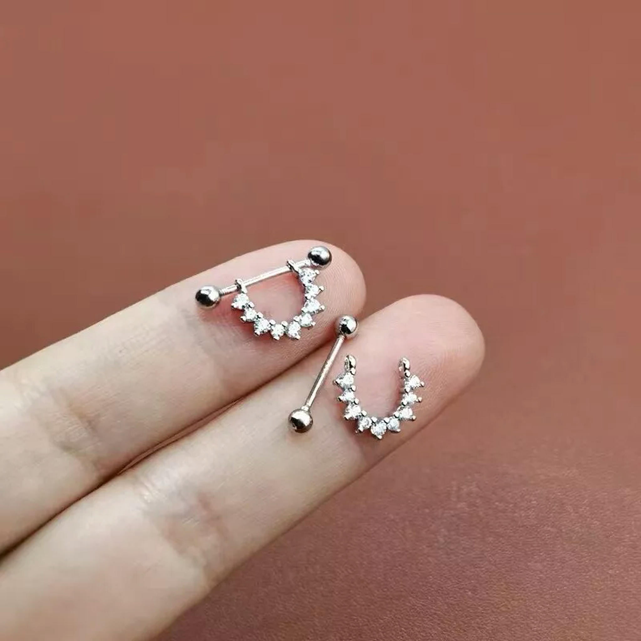 HOOUN Women 925 Sterling Silver CZ Huggie Hoop Screw Back Stud Earrings Trendy Jewelry