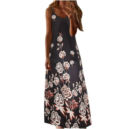 

Maxi Dress for Women White Dress Womens Summer Casual Beach Dresses Sleeveless Strappy Shoulder Dress Savings Clearance Dresses for Women Summer Dress Sequin Dress for Women Black L