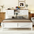 thumbnail image 2 of New Farmhouse Platform Bed with Double Sliding Barn Door, Queen Size Rustic Wood Bed with Charging Station, Wood Slats Support, White+Brown, 2 of 11