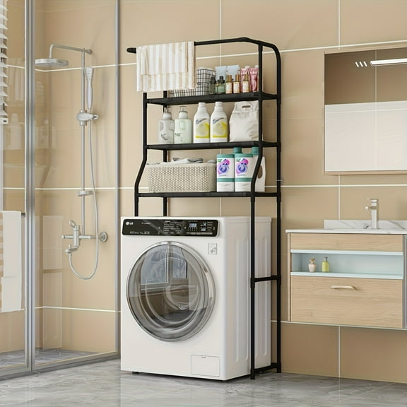 No-Drill Metal Storage Rack - 12mm Painted Floor-Standing Organizer with Shelves, Large Capacity for Bathroom, Laundry & Home (Fits Over Washing Machine)