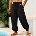 thumbnail image 7 of Mens Harem Pants Casual Elastic Waist Drawstring Baggy Hippie Trousers Linen Boho Yoga Beach Pants L, 7 of 7