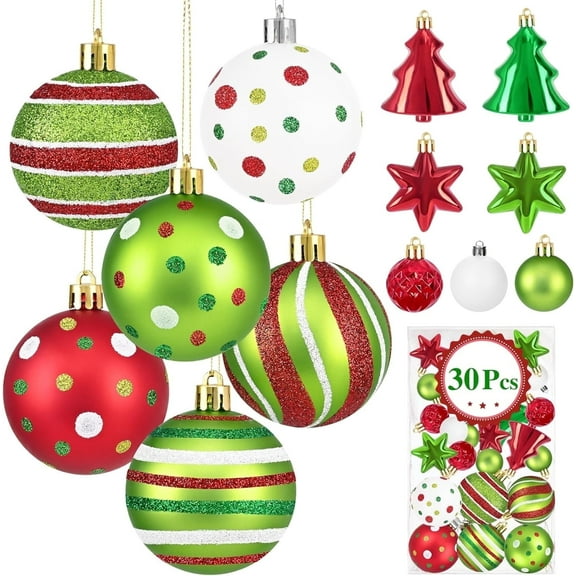 Ikfashoni 30Pcs Green Christmas Tree Ornaments, 2.8" Christmas Ornaments Balls Set