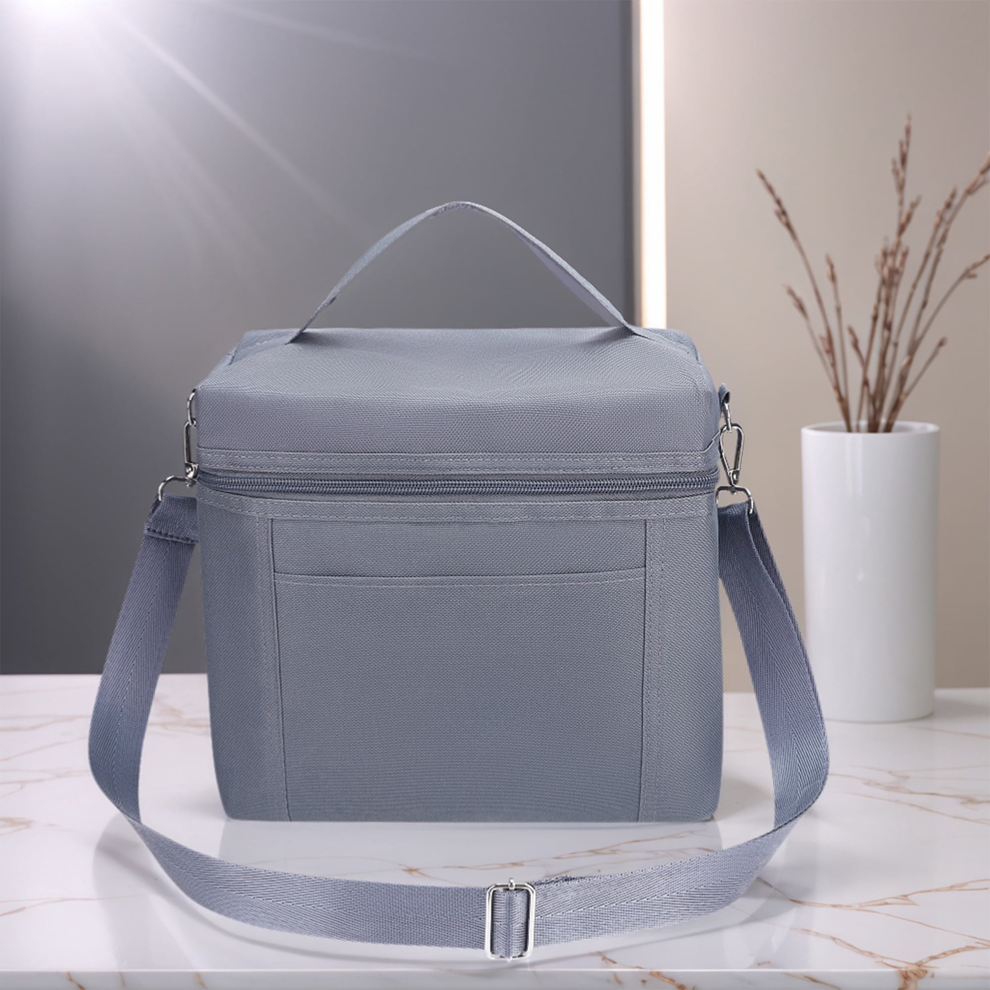 Unique Bargains Insulated Leakproof Lunch Bag for Work, Picnic Gray 9.4*5.5*9.1in
