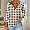 thumbnail image 4 of Ashirexll Ladies Tops and Blouses, Tops for Women Trendy, Color Matching V Neck Lapel 3/4 Sleeve T Shirt for Womens Casual Tops, 4 of 7
