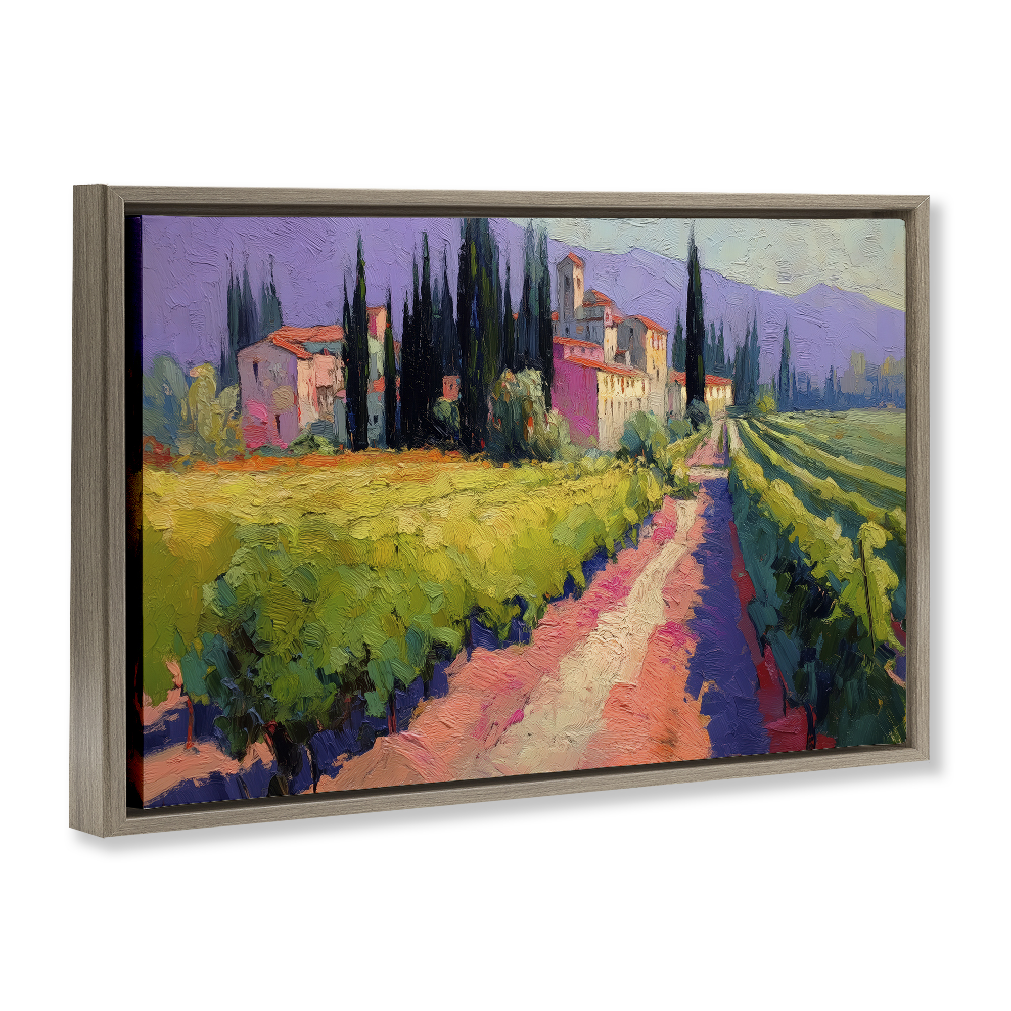 Purple Mountains Village Brown Framed Floater Canvas Wall Art, design by Annabelle Hall